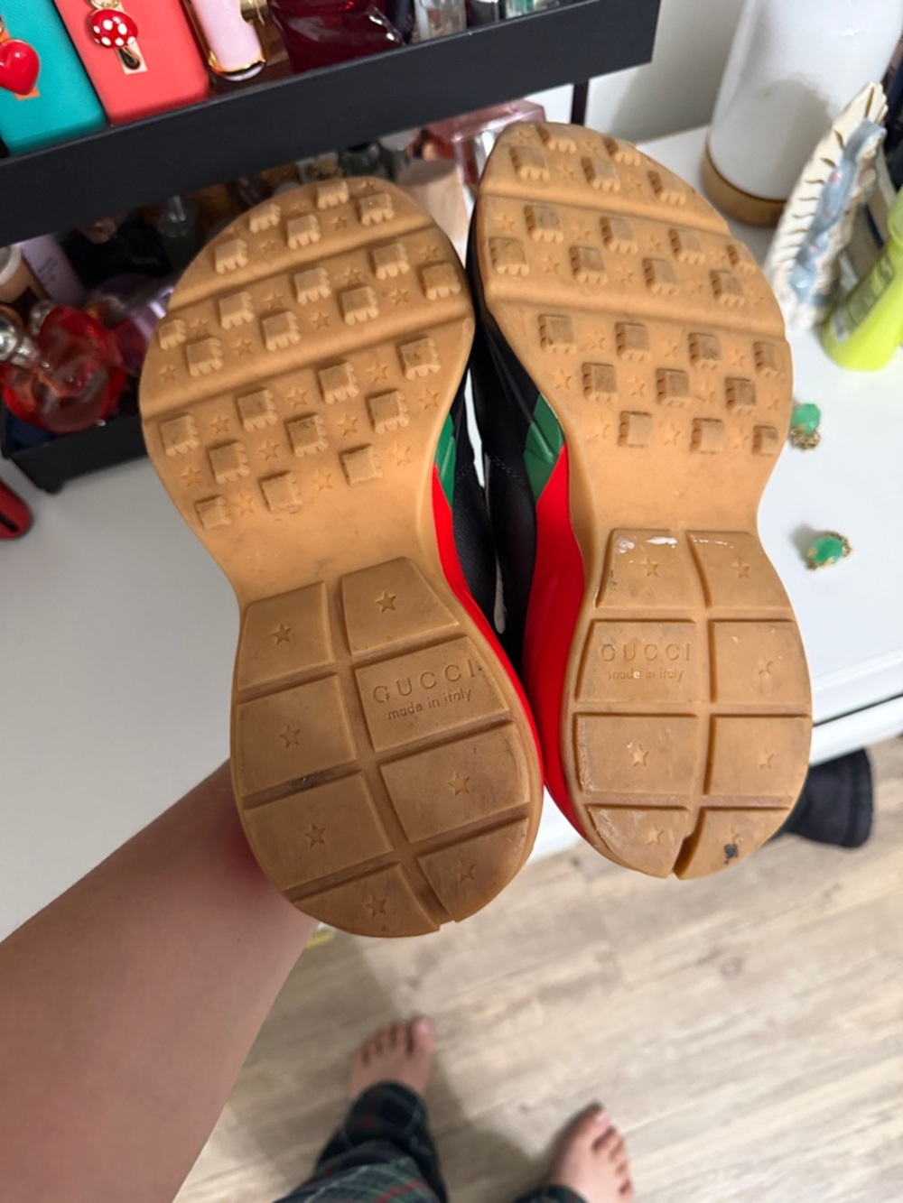 Gucci Black Leather Sneakers with Red and Green Web Stripe and Red Heel - Picture 8 of 8
